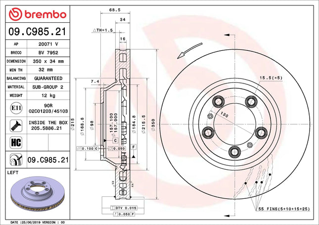 Brembo 09C98521/09C98621 Front Brake Disc - official Brembo product image