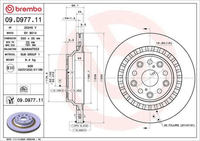 Brembo 09D97711 Rear Brake Disc - official Brembo product image
