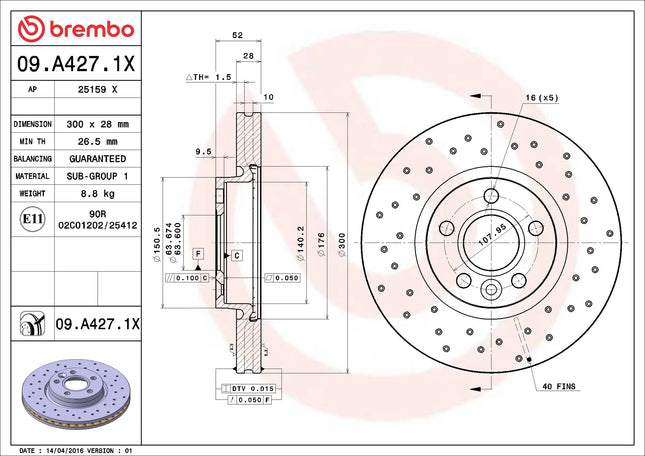 Brembo 09A4271X Front Brake Disc - official Brembo product image