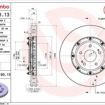 Brembo 09A19313 Front Brake Disc - official Brembo product image