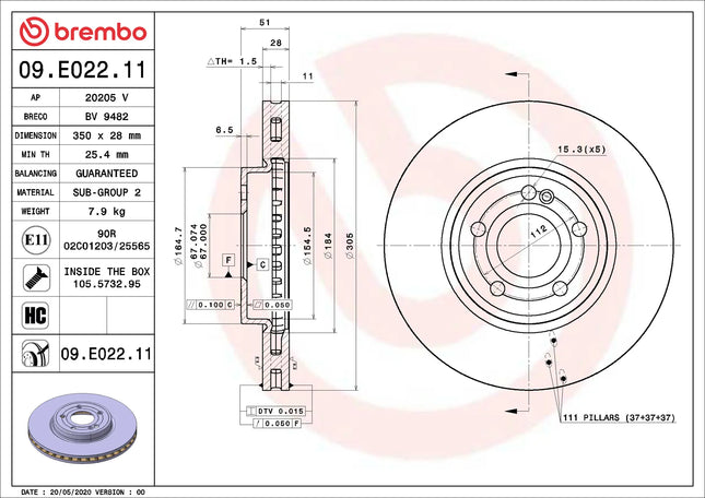 Brembo 09E02211 Front Brake Disc - official Brembo product image