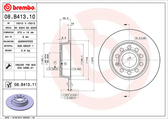 Brembo 08B41311 Rear Brake Disc - official Brembo product image