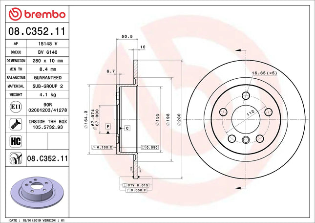Brembo 08C35211 Rear Brake Disc - official Brembo product image