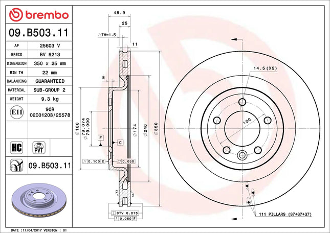 Brembo 09B50311 Rear Brake Disc - official Brembo product image