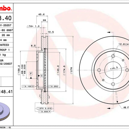 Brembo 09A14841 Front Brake Disc - official Brembo product image