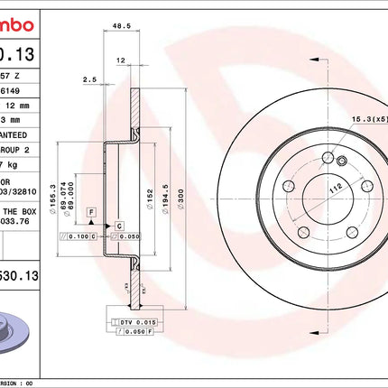 Brembo 08D53013 Rear Brake Disc - official Brembo product image