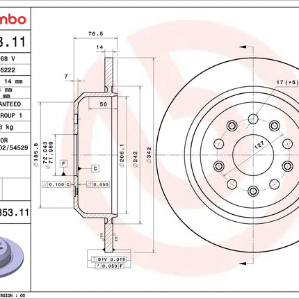 Brembo 08N35311 Rear Brake Disc - official Brembo product image