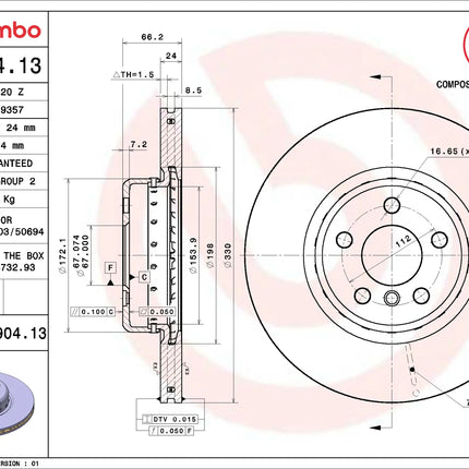 Brembo 09D90413 Front Brake Disc - official Brembo product image