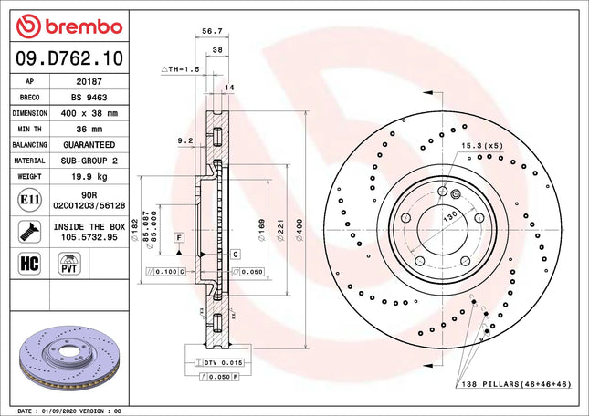 Brembo 09D76210 Front Brake Disc - official Brembo product image