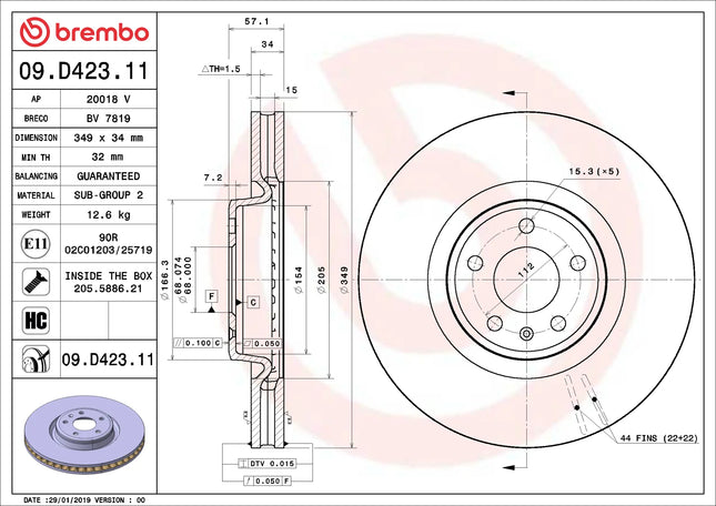 Brembo 09D42311 Front Brake Disc - official Brembo product image
