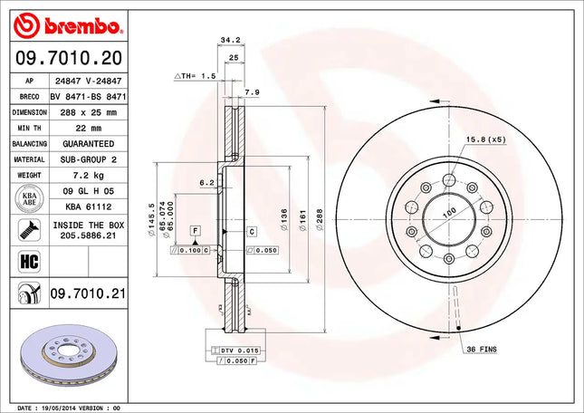 Brembo 09701021 Front Brake Disc - official Brembo product image