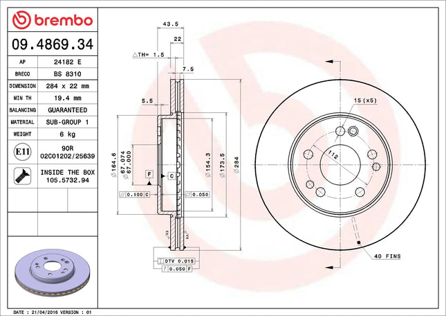 Brembo 09486934 Front Brake Disc - official Brembo product image
