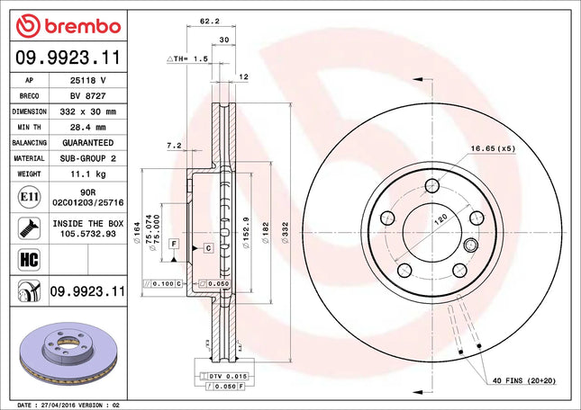 Brembo 09992311 Front Brake Disc - official Brembo product image