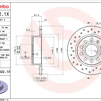 Brembo 0895021X Rear Brake Disc - official Brembo product image