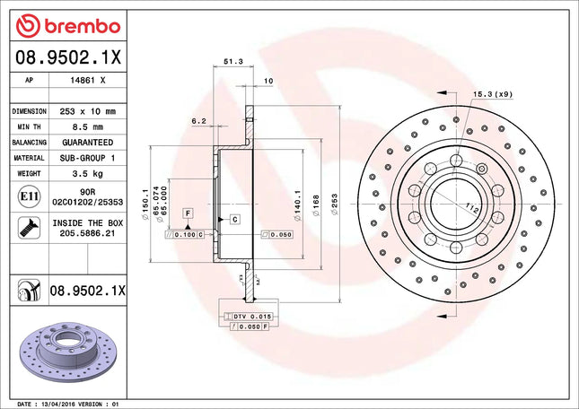 Brembo 0895021X Rear Brake Disc - official Brembo product image