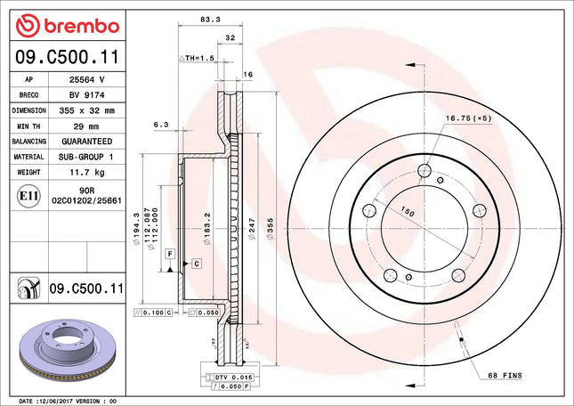Brembo 09C50011 Front Brake Disc - official Brembo product image