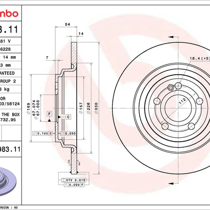 Brembo 08D98311 Rear Brake Disc - official Brembo product image