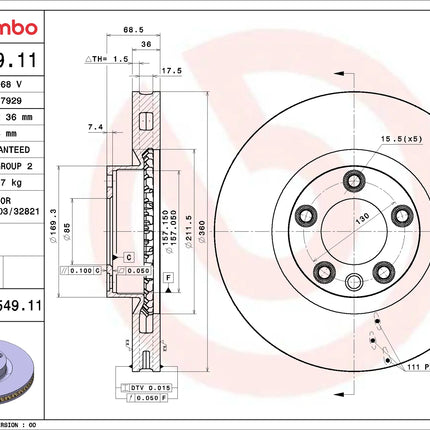 Brembo 09C54911 Front Brake Disc - official Brembo product image