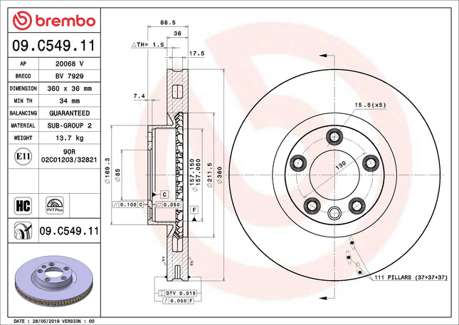 Brembo 09C54911 Front Brake Disc - official Brembo product image