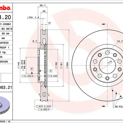Brembo 09936321 Front Brake Disc - official Brembo product image