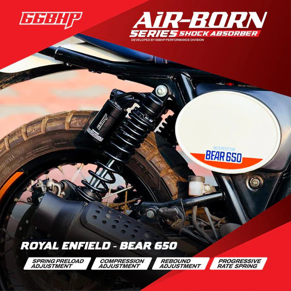 66BHP Air Born shock absorber installed on Royal Enfield Bear 650