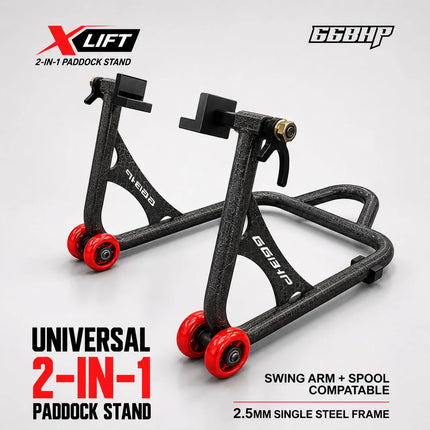 66BHP X-Lift Universal 2-in-1 Motorcycle Paddock Stand black