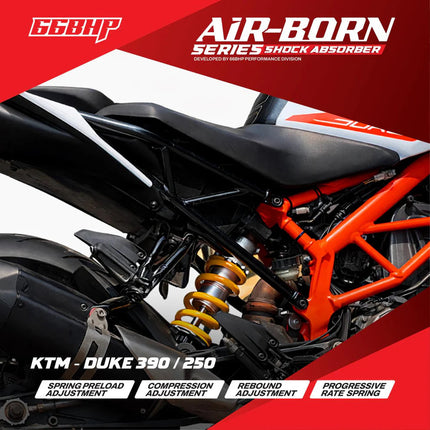 66BHP Air Born suspension KTM Duke 390 Gen 2 rear shock installed