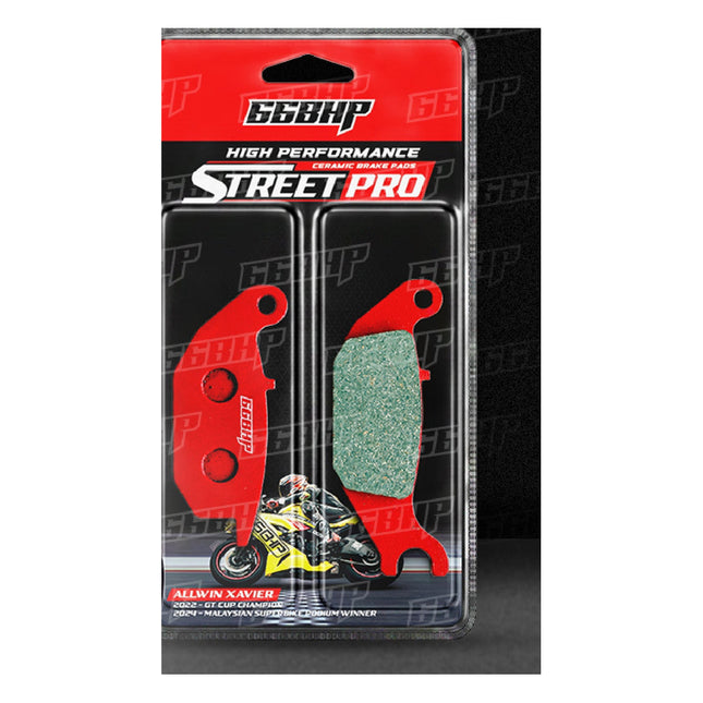 66BHP Street Pro semi ceramic brake pads for TVS Apache RTX 300 in retail packaging