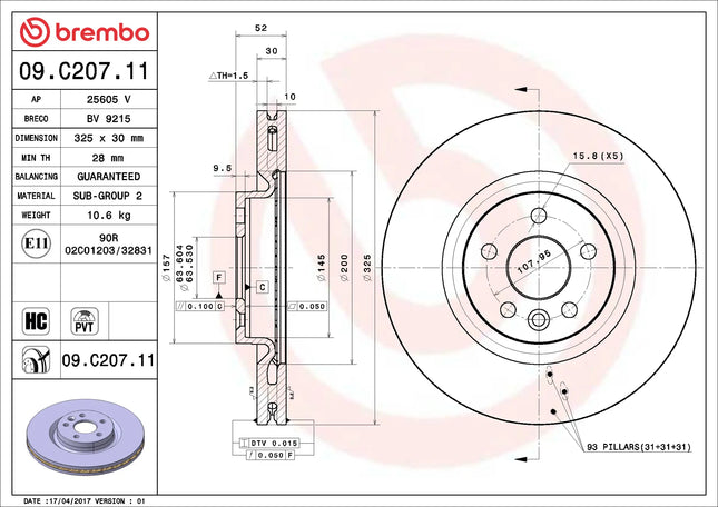 Brembo 09C20711 Front Brake Disc - official Brembo product image