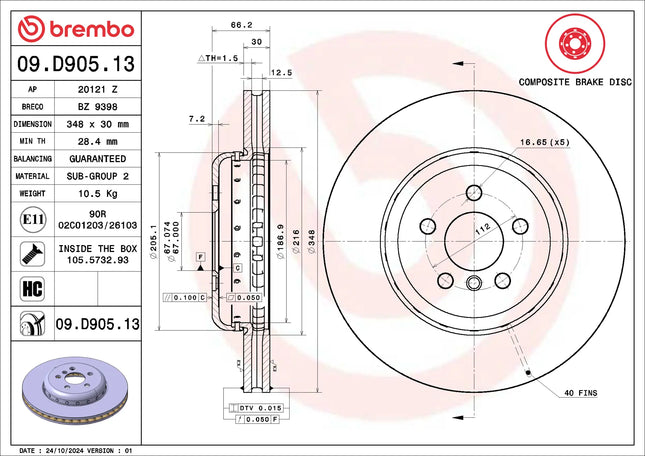 Brembo 09D90513 Front Brake Disc - official Brembo product image