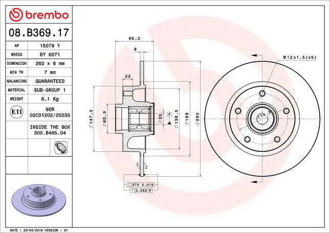 Brembo 08B36917 Rear Brake Disc - official Brembo product image