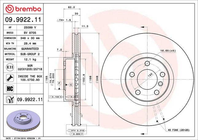 Brembo 09992211 Front Brake Disc - official Brembo product image