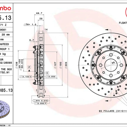 Brembo 09B08513 Front Brake Disc - official Brembo product image