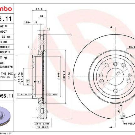 Brembo 09A95611 Front Brake Disc - official Brembo product image