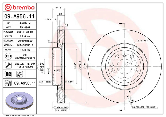 Brembo 09A95611 Front Brake Disc - official Brembo product image