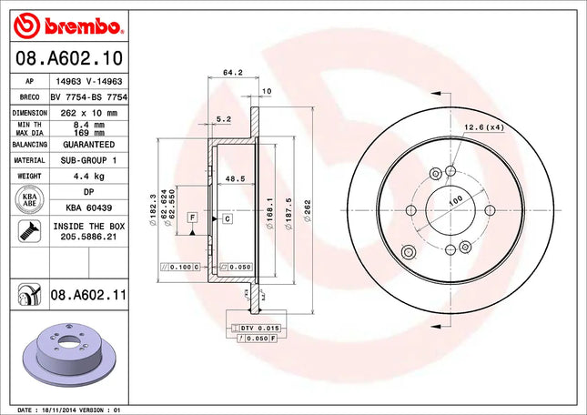 Brembo 08A60211 Rear Brake Disc - official Brembo product image