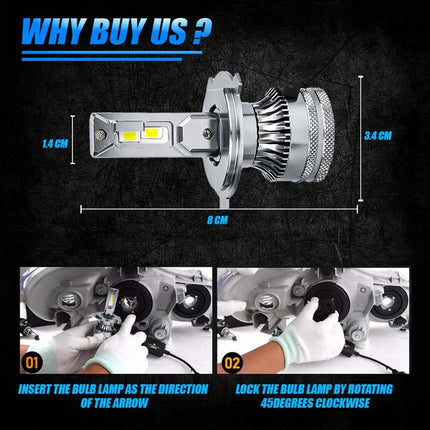 Moto Genius 100W LED Headlight Conversion Kit (H4) — Motorcycle & Car