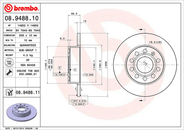 Brembo 08948811 Rear Brake Disc - official Brembo product image