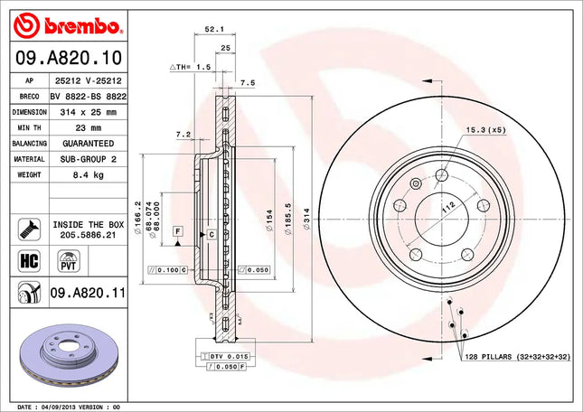 Brembo 09A82011 Front Brake Disc - official Brembo product image