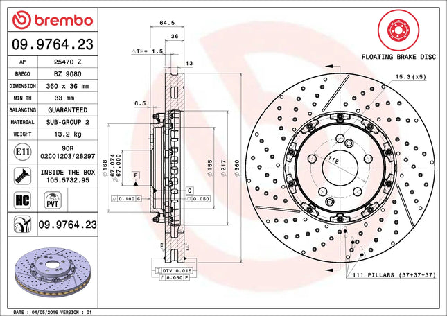 Brembo 09976423 Front Brake Disc - official Brembo product image