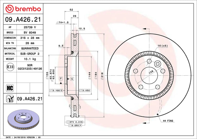 Brembo 09A42621 Front Brake Disc - official Brembo product image