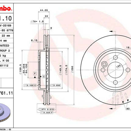 Brembo 09A76111 Front Brake Disc - official Brembo product image