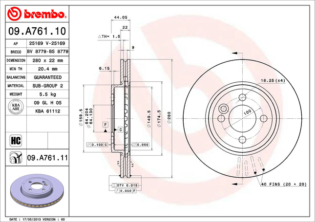 Brembo 09A76111 Front Brake Disc - official Brembo product image