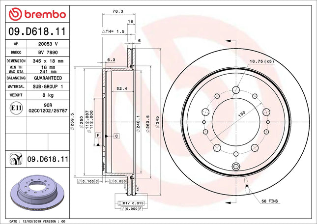 Brembo 09D61811 Rear Brake Disc - official Brembo product image