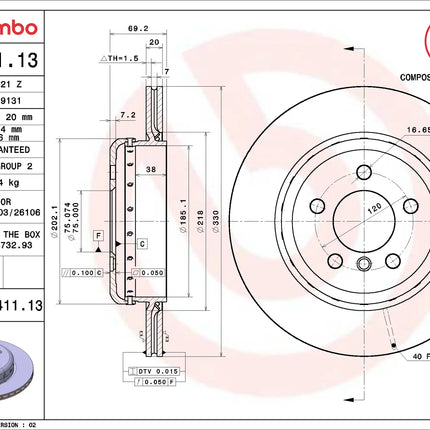 Brembo 09C41113 Rear Brake Disc - official Brembo product image
