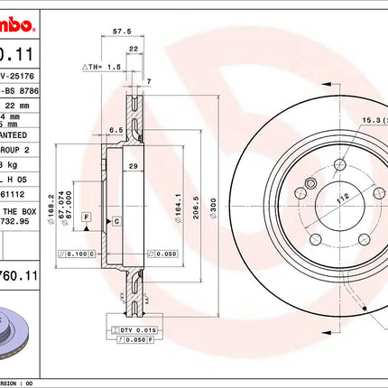 Brembo 09A76011 Rear Brake Disc - official Brembo product image