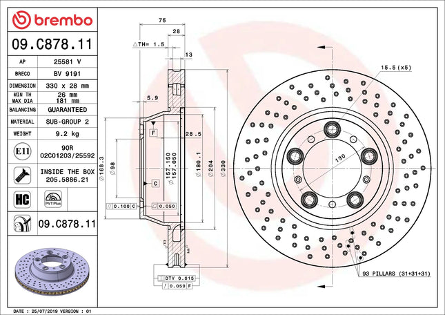 Brembo 09C87811 Rear Brake Disc - official Brembo product image