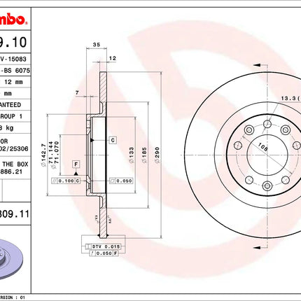 Brembo 08C30911 Rear Brake Disc - official Brembo product image