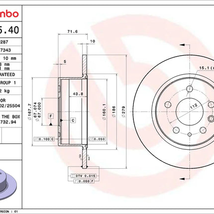 Brembo 08139540 Rear Brake Disc - official Brembo product image