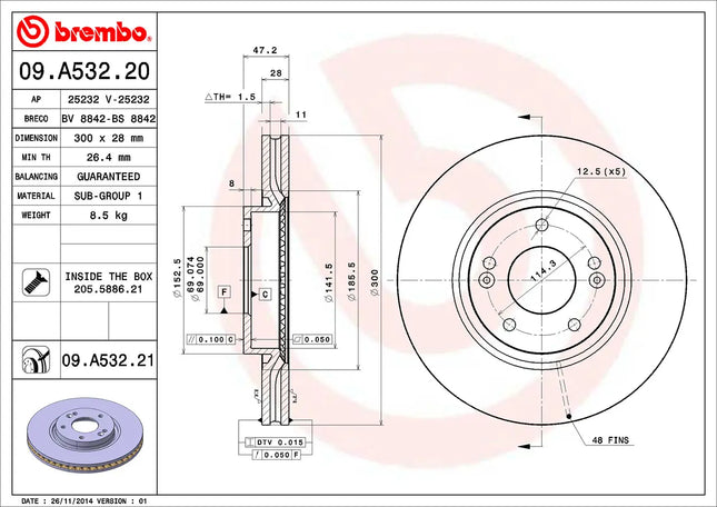 Brembo 09A53221 Front Brake Disc - official Brembo product image